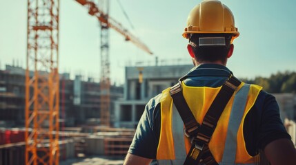 Construction worker guiding a heavy load with a rigging system. Featuring coordination and strength