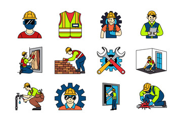 construction and worker icon collection