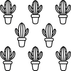Cactus Repeat Outline Icon Line Art Drawing Vector | Desert, Nature & Plant Pattern Line Art