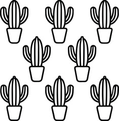 Cactus Repeat Outline Icon Line Art Drawing Vector | Desert, Nature & Plant Pattern Line Art