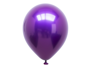 A single, lustrous purple balloon floats against a stark white backdrop. Its reflective surface subtly mirrors its surroundings, adding depth and intrigue.