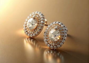 Fototapeta premium Elegant Diamond Earrings on Beige - Luxury Jewelry Photography