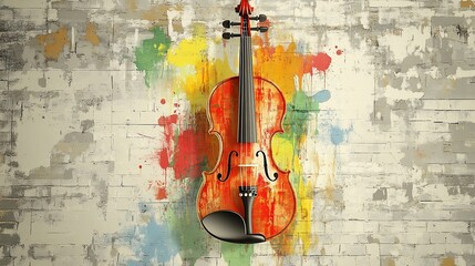 Vibrant Violin Against a Textured Wall