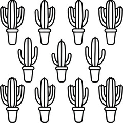 Cactus Repeat Outline Icon Line Art Drawing Vector | Desert, Nature & Plant Pattern Line Art