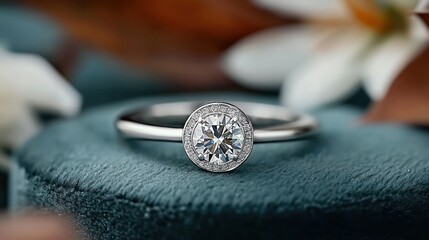Elegant diamond ring on teal velvet