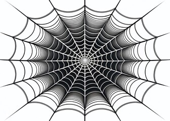 Elegant Black Spiderweb Line Art on White Background - Stock Photo