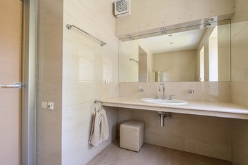 interior apartment room bathroom, sink, decorative elements, toilet