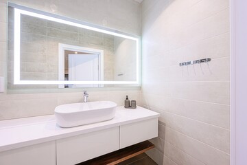interior apartment room bathroom, sink, decorative elements, toilet