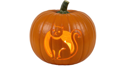 Isolated halloween pumpkin with cat carving