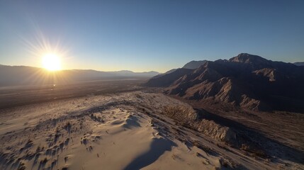 Sunrise over rolling sand dunes, long shadows cast, stark beauty - long dunes golden wilderness