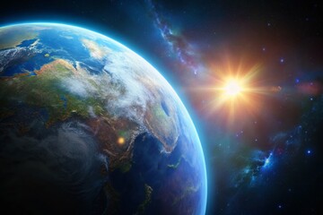 Obraz premium Earth North Pole Closeup, Bright Star, Deep Space, High Resolution Stock Photo