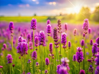 Naklejka premium Early Spring Purple Meadow Flowers, Blooming Wildflowers, Vibrant Nature Photography