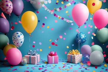 Vibrant Birthday Celebration with Colorful Balloons and Festive Décor