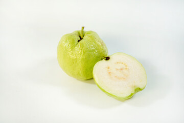 Fresh Guava fruit with sliced isolated on white background  with clipping path.