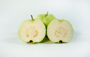 Fresh Guava fruit with sliced isolated on white background  with clipping path.
