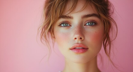 Beautiful Young Woman with Fresh Skin in Clean Spa Treatment for Facial Care and Rejuvenation