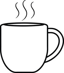 Coffee Mug Outline Line Art Drawing Vector | Drinkware, Café & Beverage Line Icon
