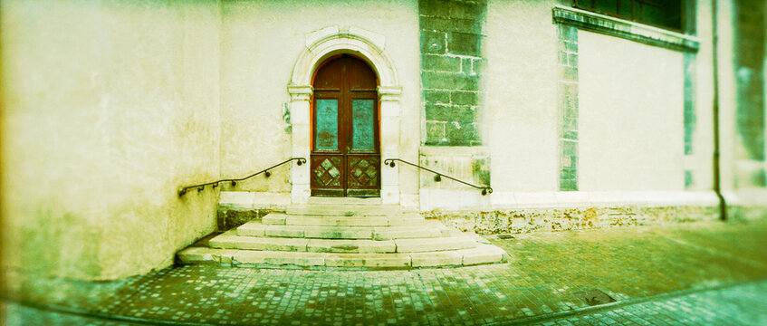 Closed door of a church, St. Leon Church, Nancy, Meurthe-et-Moselle, Lorraine, France