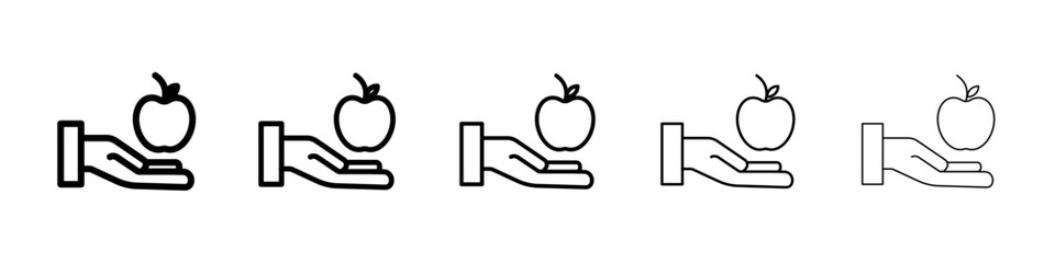 Apple in hand icon Symbol mark in Outline style