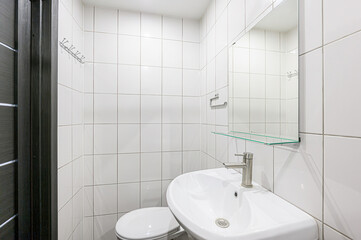 interior apartment room bathroom, sink, decorative elements, toilet