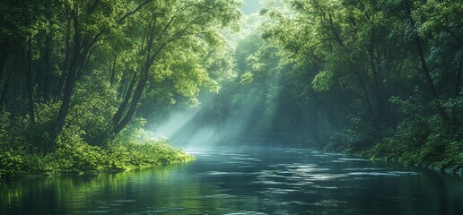 Tranquil forest river landscape