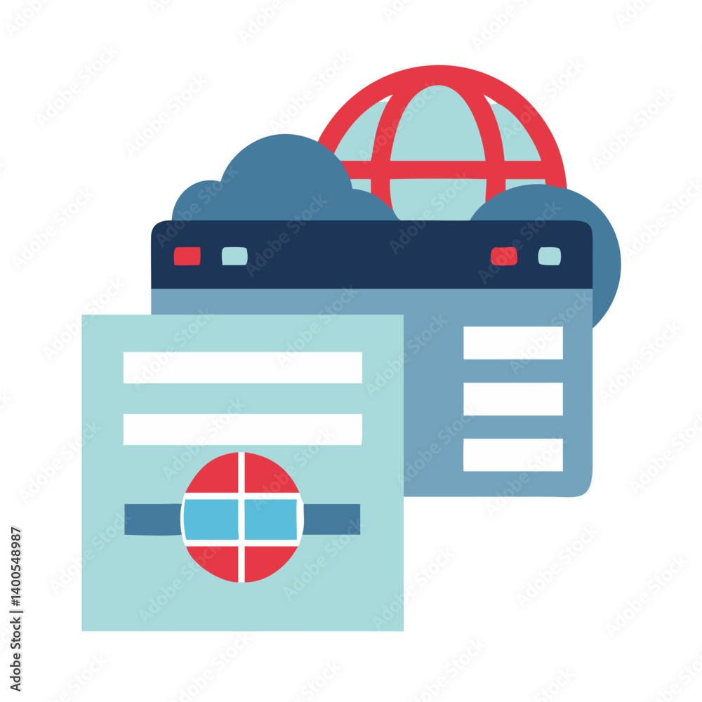 Poster web hosting icon representing cloud computing and connectivity