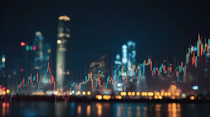 Double Exposure of Night City Skyline with Statistical Visualization