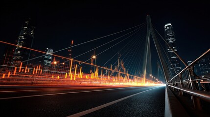 Dynamic Night Scene of City Bridge with Vehicle Light Trails
