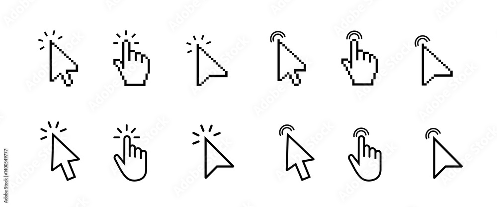Fototapete mouse click cursor set. computer mouse click cursor icon set. clicking cursor, pointing hand clicks 