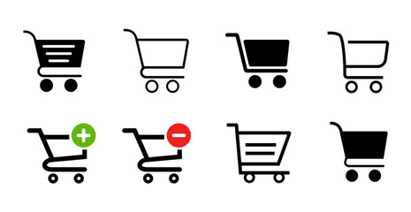 Shopping cart icons set. Shopping basket icon collection. Internet shop symbol. Web store shopping cart. 