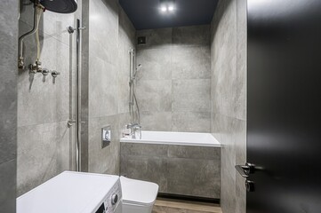 interior apartment room bathroom, sink, decorative elements, toilet