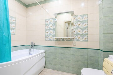 interior apartment room bathroom, sink, decorative elements, toilet