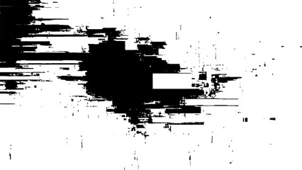 Abstract distorted black, white motion glitch overlay effect distress texture. Black grunge, white background.