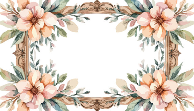 Ornate watercolor floral frame with peach flowers against black background - Powered by Adobe