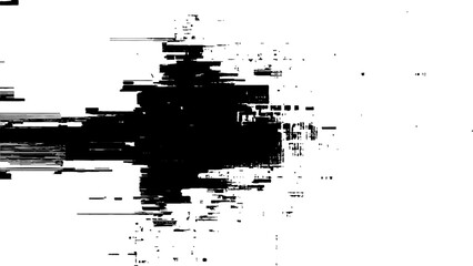 Abstract distorted black, white motion glitch overlay effect distress texture. Black grunge, white background.