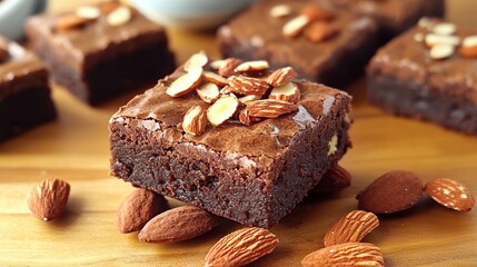 Moist and fudgy brownies topped with slivered almonds for a delicious crunch 