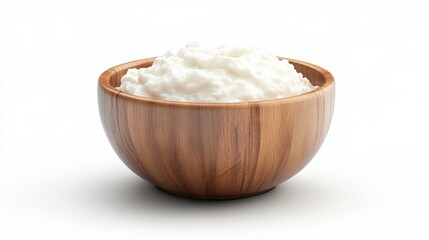 High Quality Wooden Bowl Filled With Creamy Porridge Isolated on a White Background Capturing the Essence of a Simple Meal Generative AI