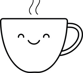 Cute Coffee Cup Line Art Drawing Vector | Kawaii, Café & Beverage Line Icon
