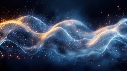 Fototapeta premium Abstract Blue Particle Waves with Glowing Light and Depth in Digital Art
