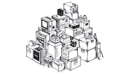 Stacked Electronics and Boxes in a Pile