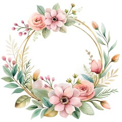 A vector floral frame with pink flowers showcases a beautiful spring nature design, perfect for card decoration with its blossom and leaf pattern