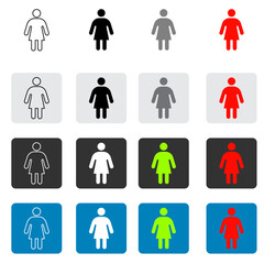 black and white standing woman icon and colored buttons