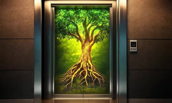 Elevator with Tree Graphic