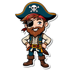 Kids sticker anime pirate captain ,on transparent background