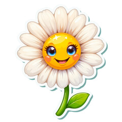 Kids sticker smiling daisy,on transparent background