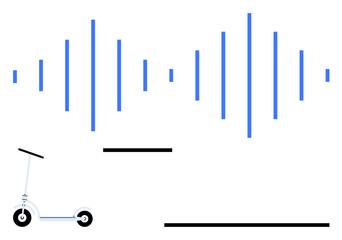 Electric scooter with thin blue vertical lines forming a soundwave-thumbs up pattern. Ideal for urban transport, eco-mobility, commute, technology, innovation, modern lifestyle, flat simple metaphor