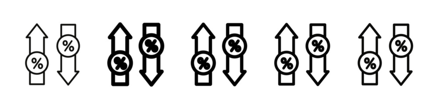 High and Low Percent arrow icon Symbol mark in Outline style