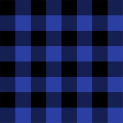 Seamless fabric texture pattern. Checkered background for plaid, dress, skirt, trousers in blue and black colors.