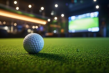 Golf ball on putting green, night scene
