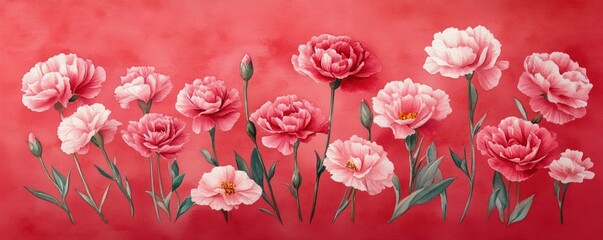 Mother's Day Poster with Pink Carnations Watercolor Illustration